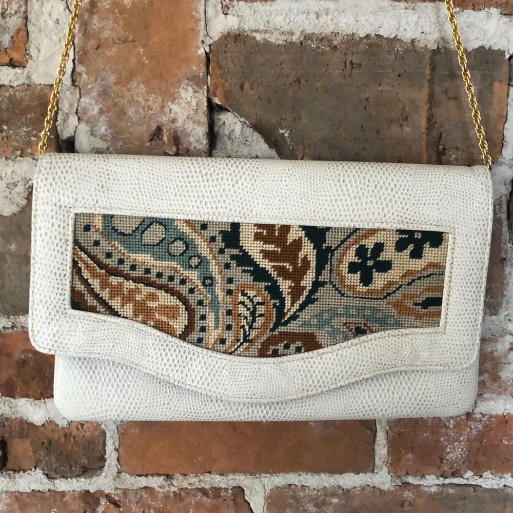 White Snake Skin/ Bohemian pattern clutch